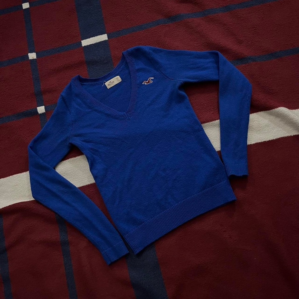 Vintage Y2K Hollister Blue sweater Deep V Neck Layering Long Sleeve Women's XS